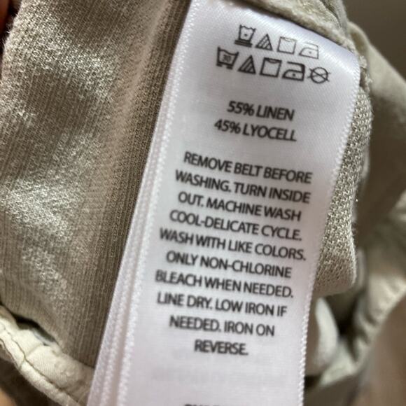 Nicole Miller Linen Lyocell Cuffed Khaki Tan Tapered Straight Leg Cargo Pants - Picture 10 of 12